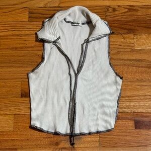 White Ribbed Zip-Up Vest